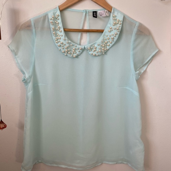 Pearl collared turquoise blouse - Picture 6 of 8